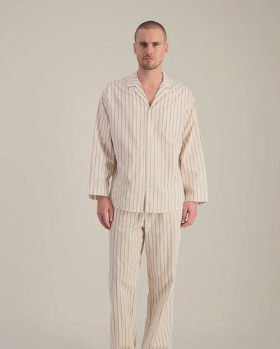 Pyjama homme coton bio, rayures beiges vidéo Angarde